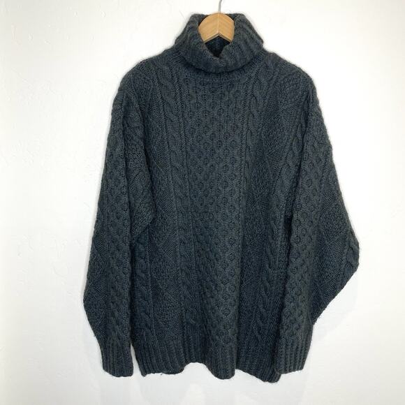 John Partridge England Chunky Turtleneck Sweater Mens Medium Green Wool Alpaca - Picture 1 of 7